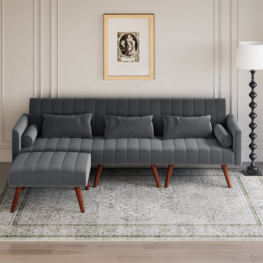 RoyalCraft Sleeper Sectional Sofa Bed£¬ L-Shaped Convertible Sofa with Reclining Backrest and Movable Ottoman£¬ Modern Velvet Fabric Couch for Living Room, Apartment
