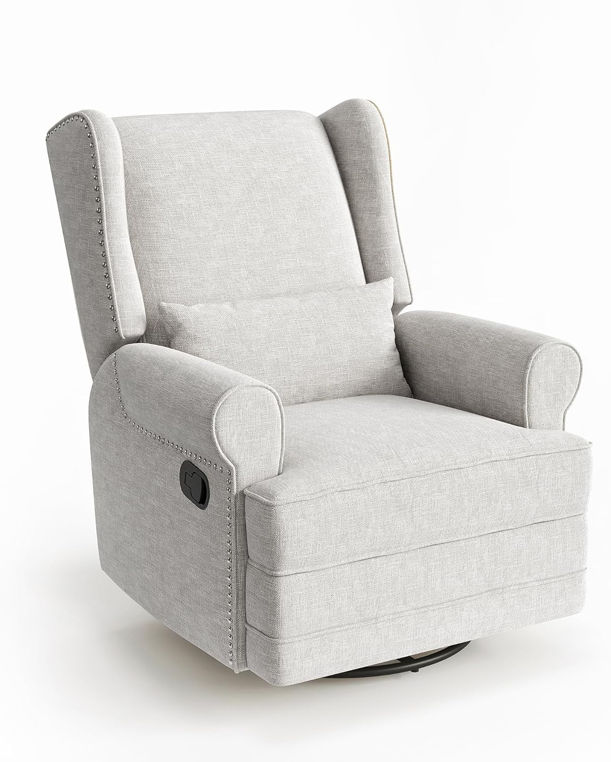CozyHome Swivel Recliner Chair, Comfy Glider Rocking Chairs with Lumbar Pillow and Footrest, Upholstered Swivel Rocking Chair for Bedroom,Nursery, Grey