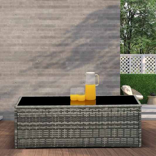 sunvivicollection Outdoor Coffee Table, Grey Wicker Table for Patio Sectional Furniture, All-Weather Aluminum Frame Rectangular Coffee Table with Glass Top