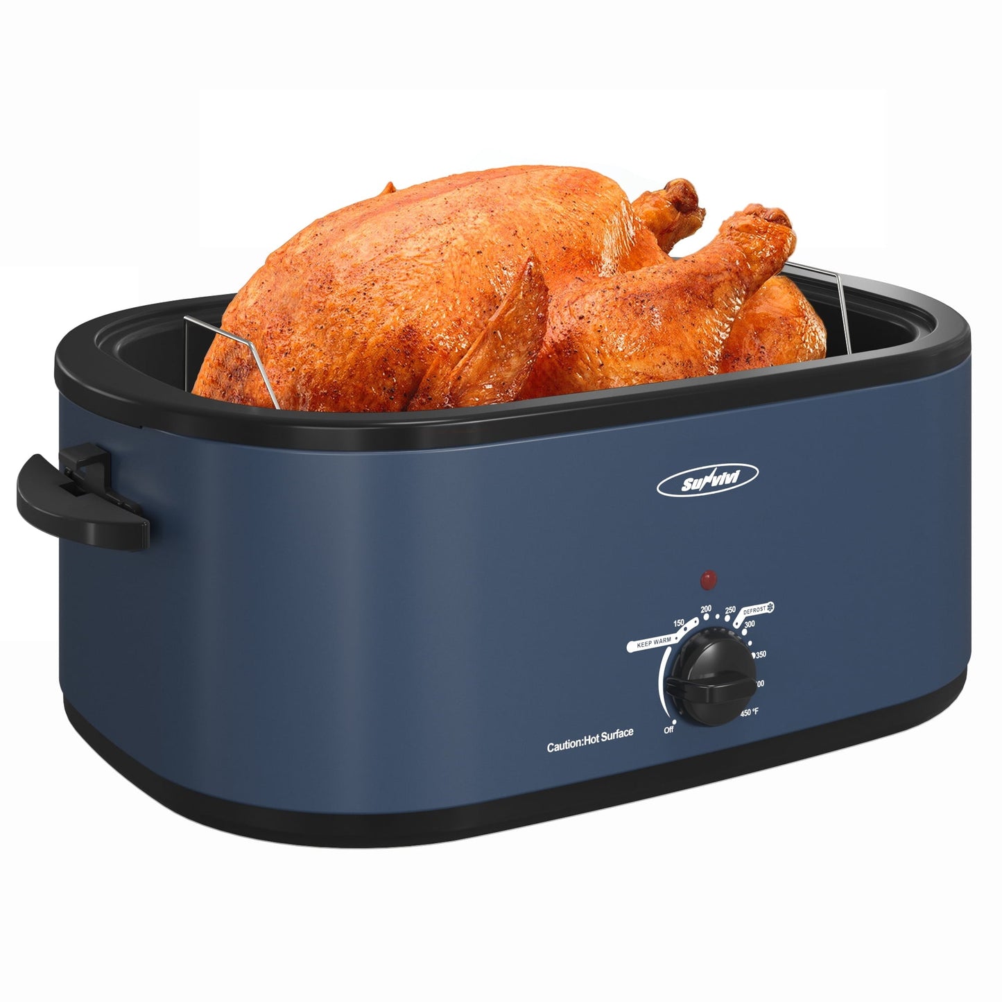Sunvivi 22 Quart Electric Turkey Roaster Oven with Visible Glass Lid,Removable Pan & Rack, Stainless Steel,White