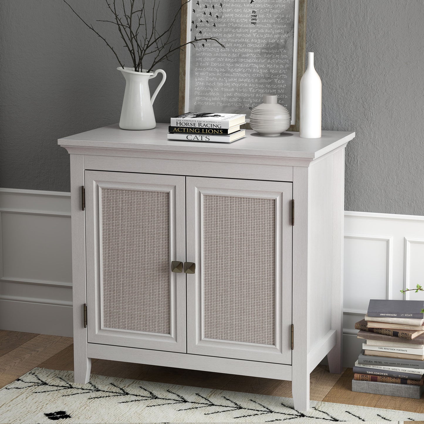 Storage Cabinet, Kitchen Sideboard Cabinet with Rattan Decor Doors, Accent Buffet Cabinet with Adjustable Storage Shelf, Wood Cabinet Organizer for Hallway, Dining Room, Living Room