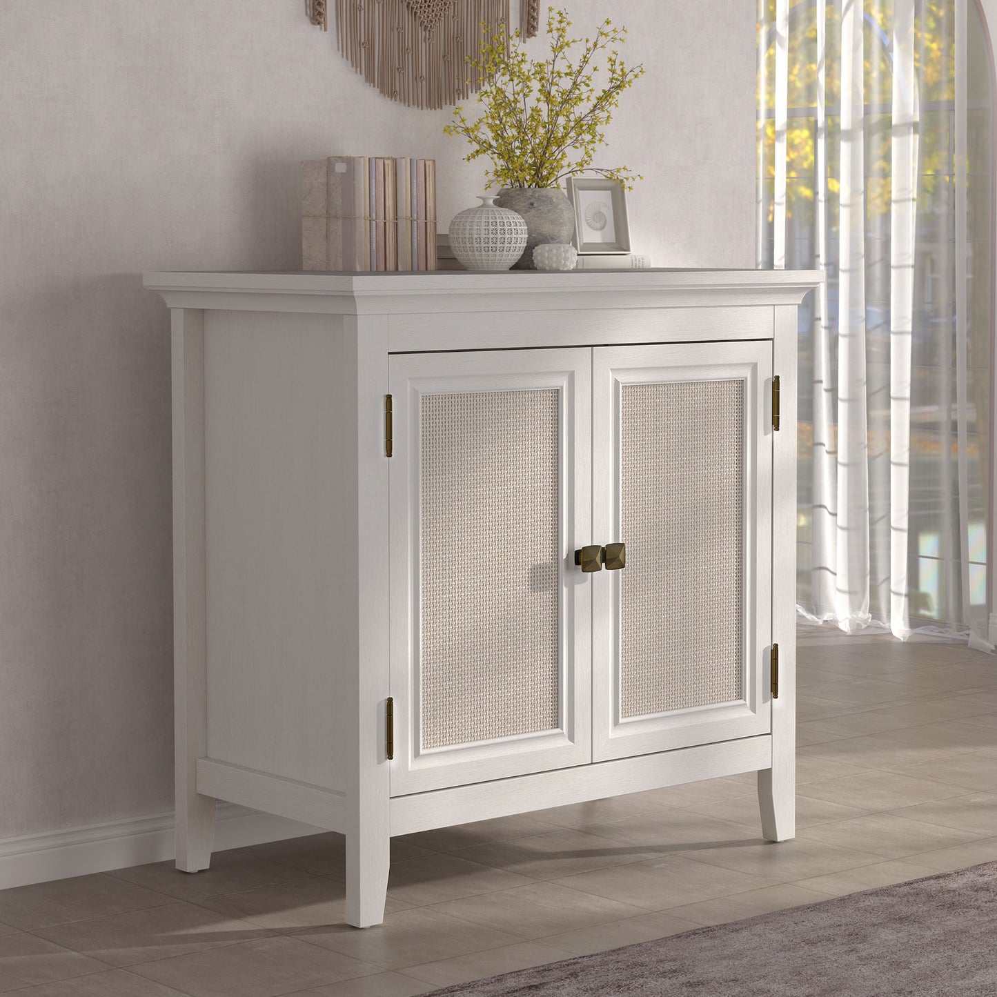 Storage Cabinet, Kitchen Sideboard Cabinet with Rattan Decor Doors, Accent Buffet Cabinet with Adjustable Storage Shelf, Wood Cabinet Organizer for Hallway, Dining Room, Living Room