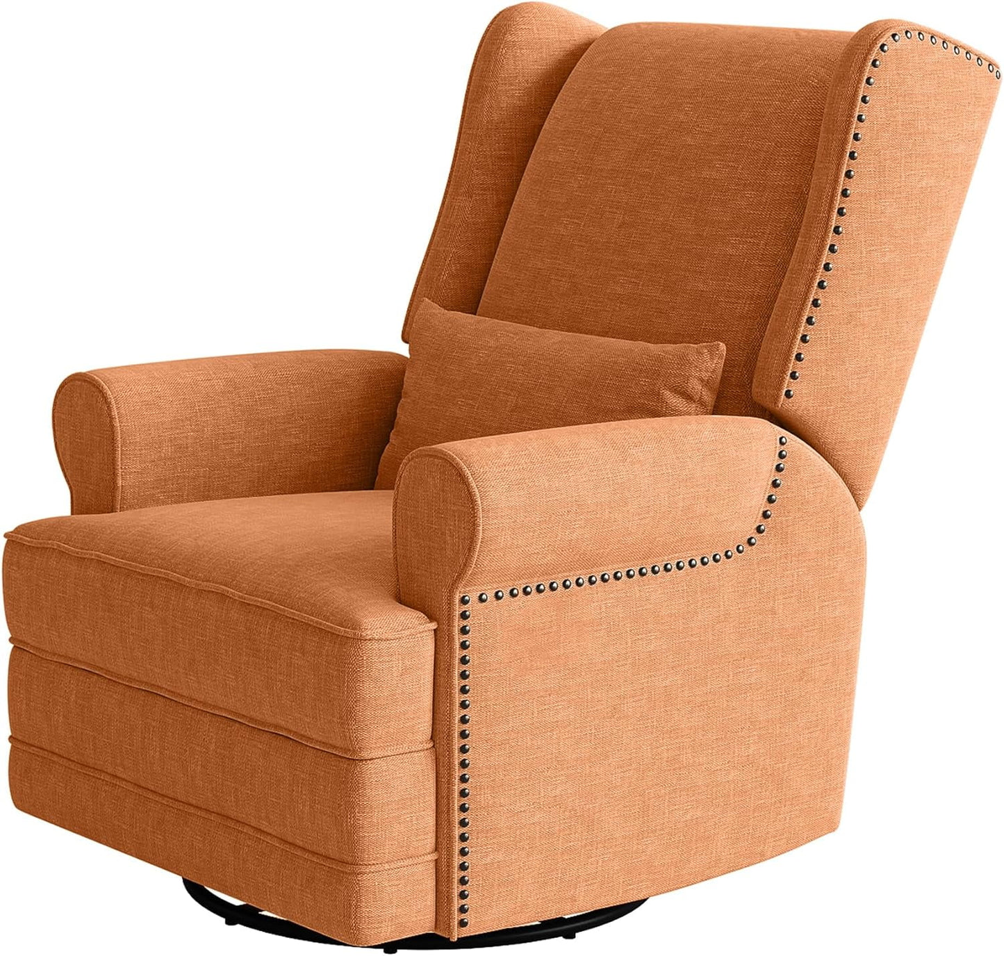 CozyHome Swivel Recliner Chair, Comfy Glider Rocking Chairs with Lumbar Pillow and Footrest, Upholstered Swivel Rocking Chair for Bedroom,Nursery, Orange
