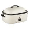 Sunvivi 22 Quart Electric Turkey Roaster Oven with Visible Glass Lid,Removable Pan & Rack, Stainless Steel,White