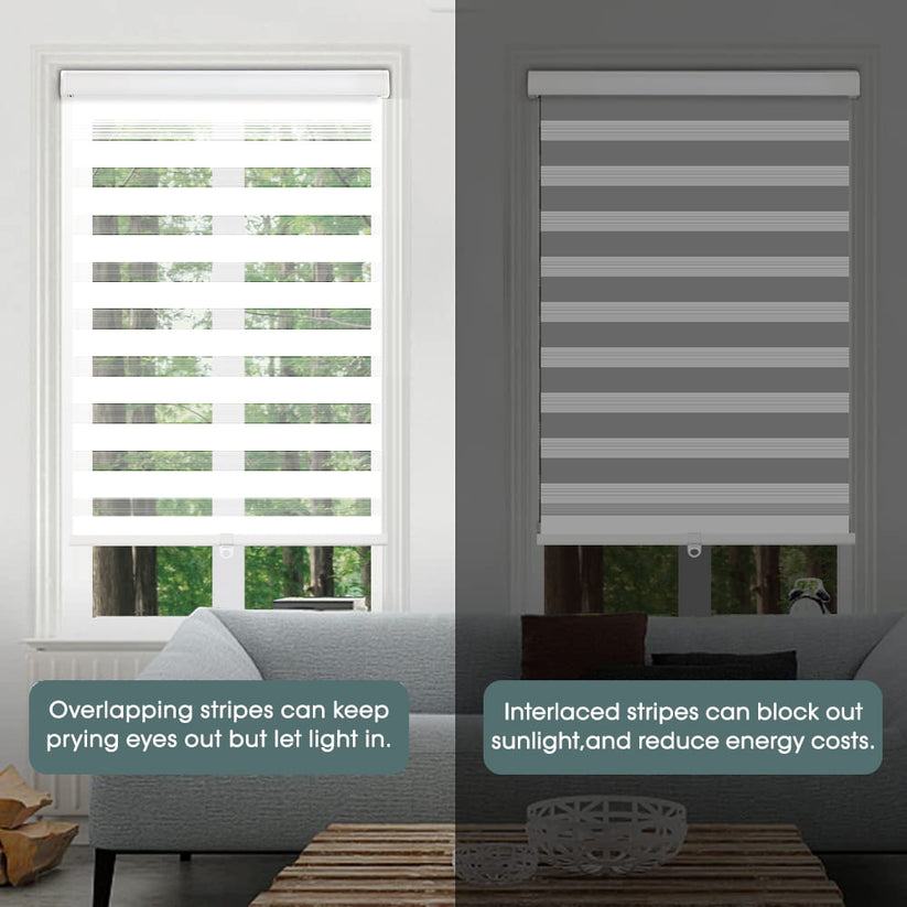Royalcraft Cordless Zebra Blinds for Windows,36" W x 72" H White Dual Layer Zebra Roller Shades Blinds for Windows, Sheer or Privacy Light Control, Day and Night Window Shades for Living Rome, Office