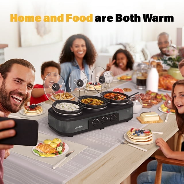 Triple Slow Cooker with 3 Spoons, 3 Pot 1.5 Quart Oval Crock Food Warmer Buffet Server, Stainless Steel