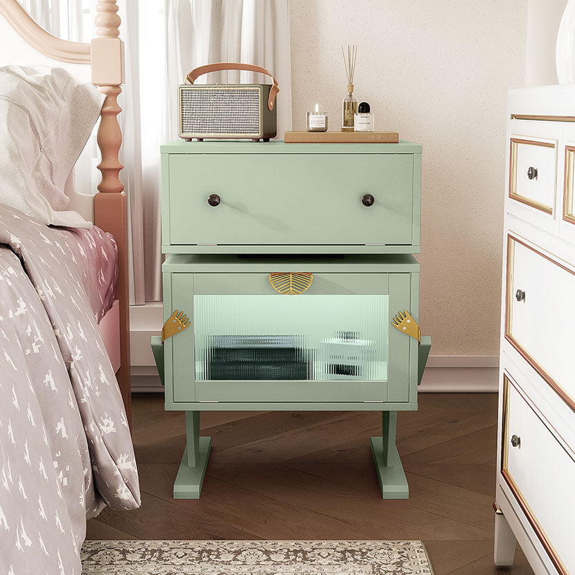 Royalcraft Nightstand with LED Light Strips, Modern Bedside Table with 360¡ã Rotating Drawer, Creative End Table with Storage, Wood Night Stand Cabinet for Living Room, Bedroom, Nursery, Green