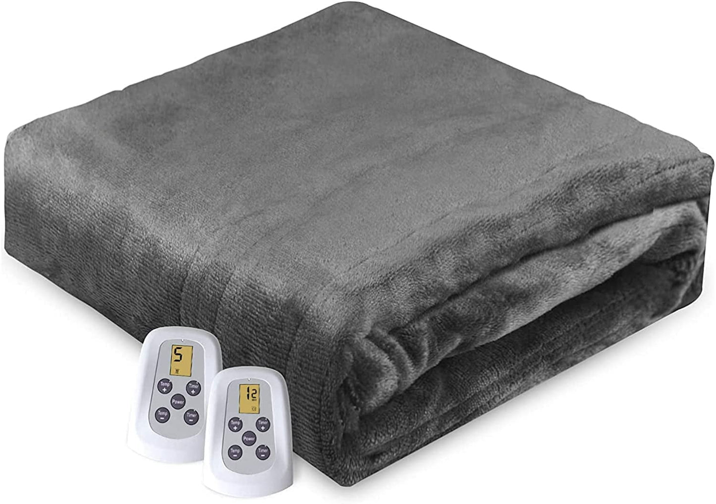 Superjoe Electric Blanket 90" x 84" Queen Size Heated Blanket, Dual Controllers 10 Heat Settings Auto-off Timer, Grey