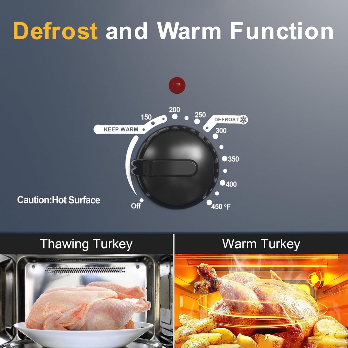 Superjoe 30lb 26-Quart Roaster Oven, Electric Roaster Oven with Viewing Lid, Turkey Roaster with Unique Defrost/Warm Function, Large Roaster with Removable Pan & Rack, Stainless Steel, Blue